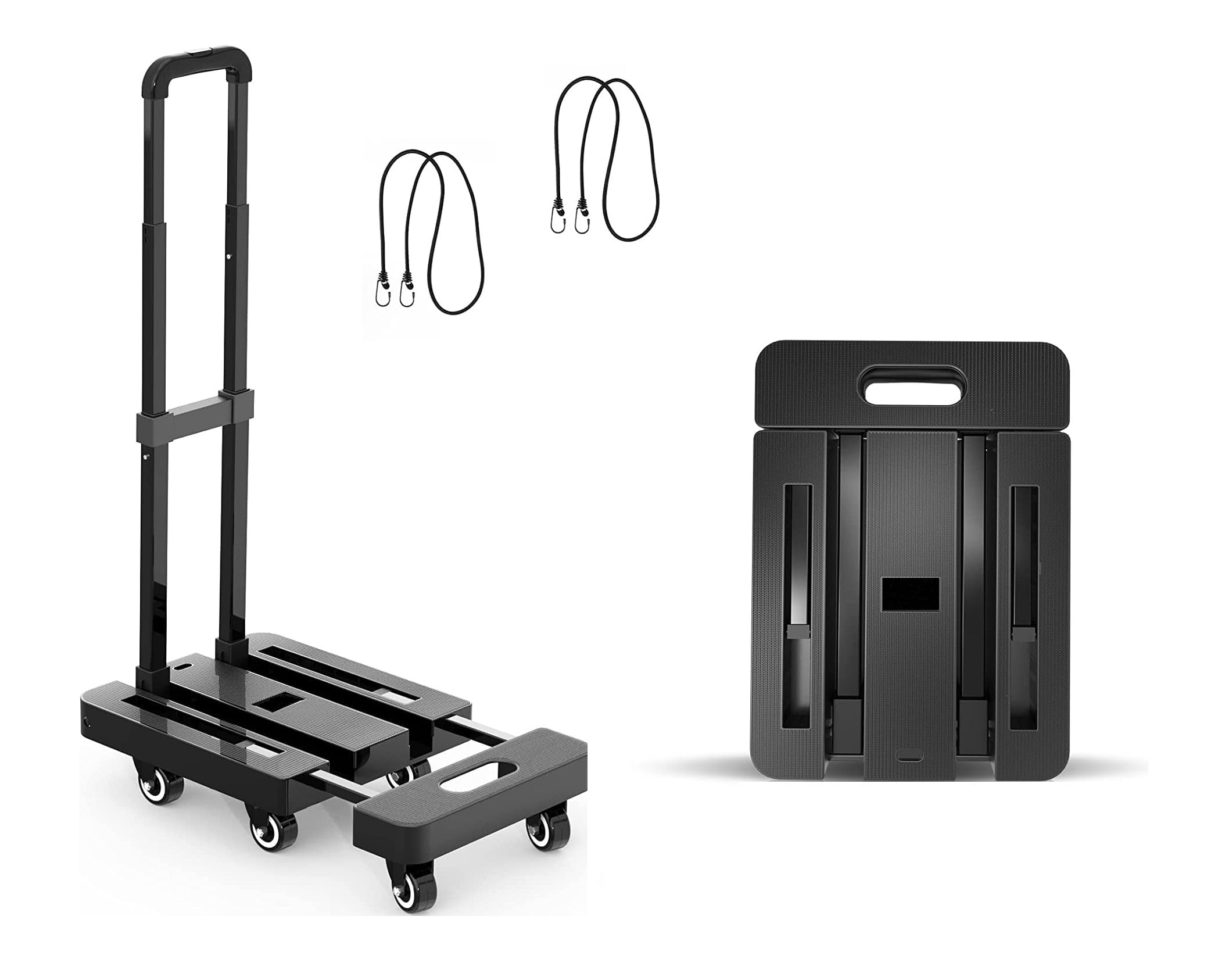 Tip Cart Rope A3 Folding Hand Truck, 6 Wheels Fold Up Hand Cart with 2 Elastic Ropes ...