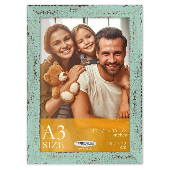 A3 Frame Green Rustic Farmhouse 11.75x16.5 Frame - Shabby Chic Wood A3 Picture Frame, UV Acrylic