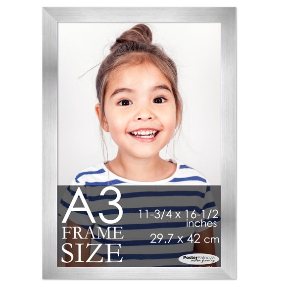 A3 Frame Silver Modern Minimalist - Modern Wood A3 Picture Frame For A3 Size Artwork or Documents - 11.75x16.5 Frame