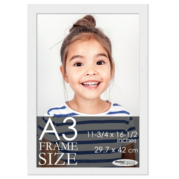 A3 Frame White Modern Minimalist - Contemporary Wood A3 Picture Frame For A3 Size Artwork or Documents - 11.75x16.5 Frame