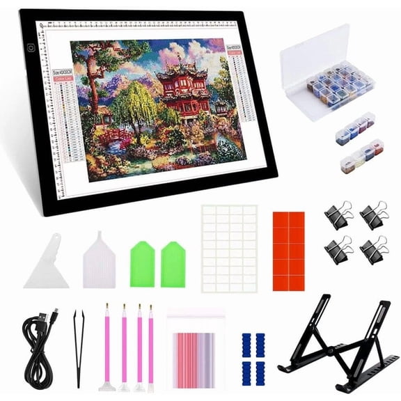A3 LED Light Pad - Dimmable Light Board Kit, Sketching, Tracing - USB  DIY  Art Light Box, with 61 count 5D Painting Tools Set for Full Drill & Partial Drill Art