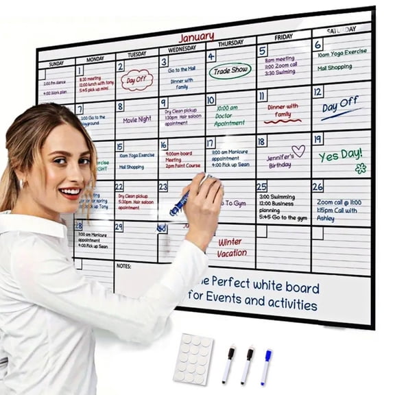 A3 Large Erasable Whiteboard Calendar, Reusable Monthly/Weekly Grid Wall Planner with Markers for Office, Home & School - Family, Gym, Event Organizer