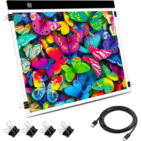 A3 Led Light Pad Tracing Light Box with USB Power Cable and 4 Fasten Clips,3 Levels of Brightness,Diamond Art Light Board,Sketching,Painting, Sketching,Tracing
