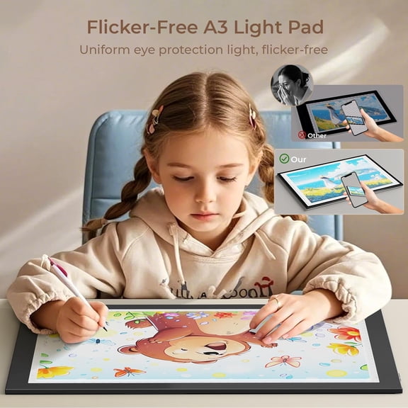 A3 Light Board for Diamond Painting, Light Pad with Foldable Stand, 3 Colors & 10 Level Stepless/Step Dimming, Tracing Light Box for Artists,Drawing,Sketching,Animation