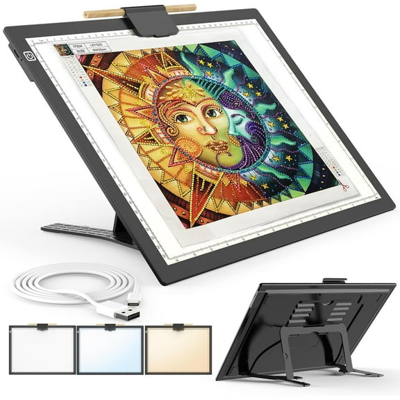 A3 Light Board for Diamond Painting, Rechargeable Battery Light Pad, Magnetic Tracing Light Box, Ultra-Thin Copy Board with 3 Colors& 6 Levels Adjustable Brightness for Drawing, Sketching, Animation
