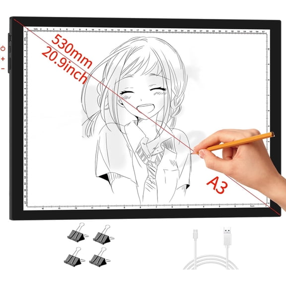 A3 Light Board with Side Buttons,16.6×12.6 Inch Light Pad | Side Button Design, 9 Levels + Stepless Dimming, 5000 Lux, No Shadow, for Diamond Painting Tracing Weeding Vinyl, Diamond Art