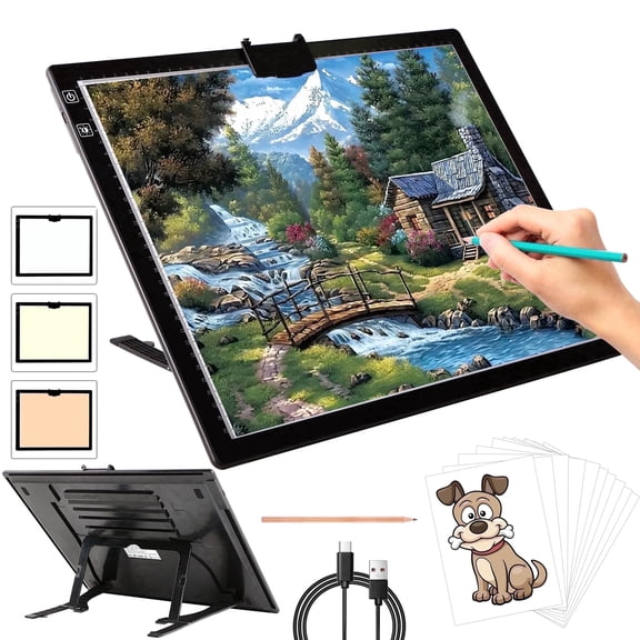 A3 Light Pad for Diamond Painting,Tracing Light Box with Stand and Clip,3 Colors Stepless Dimmable and 6 Levels of Brightness Light Board for Artists,Drawing,Sketching,Animation