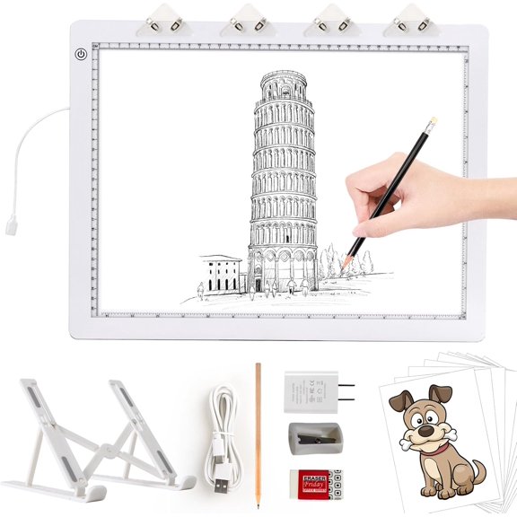 A3 Light Pad with Foldable Stand, UL Certified Adapter, 8000 Lux Super Bright Ultra Thin Pad for Cricut Weeding Vinyl, Artist Drawing Light Box/Board/Table for Tracing, Sketching - White