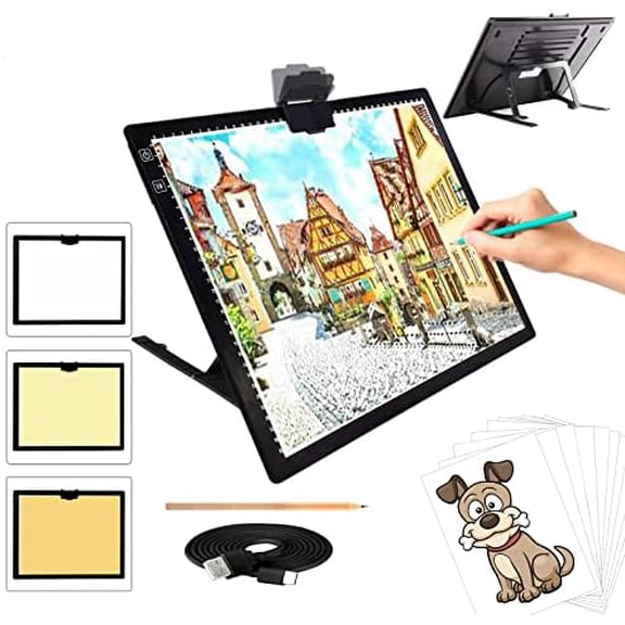 A3 Light Pad, Rechargeable Light Board for Diamond Painting, Tracing Light Box with Stand and Clip, Light Table Lightbox for Tracing, Drawing