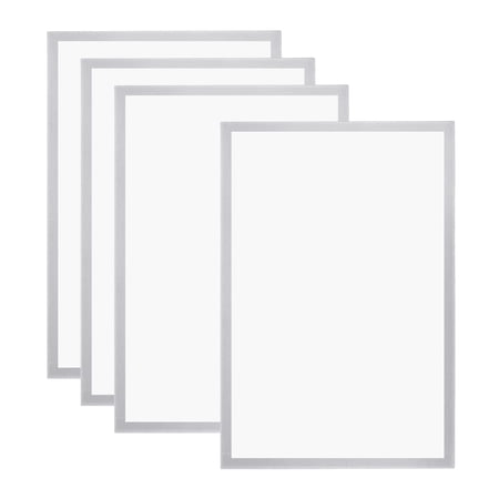 A3 Magnetic Sign Holder, 4 Pack Magnetic Display Frame Self-Adhesive Picture Frame for Refrigerator, Silvery