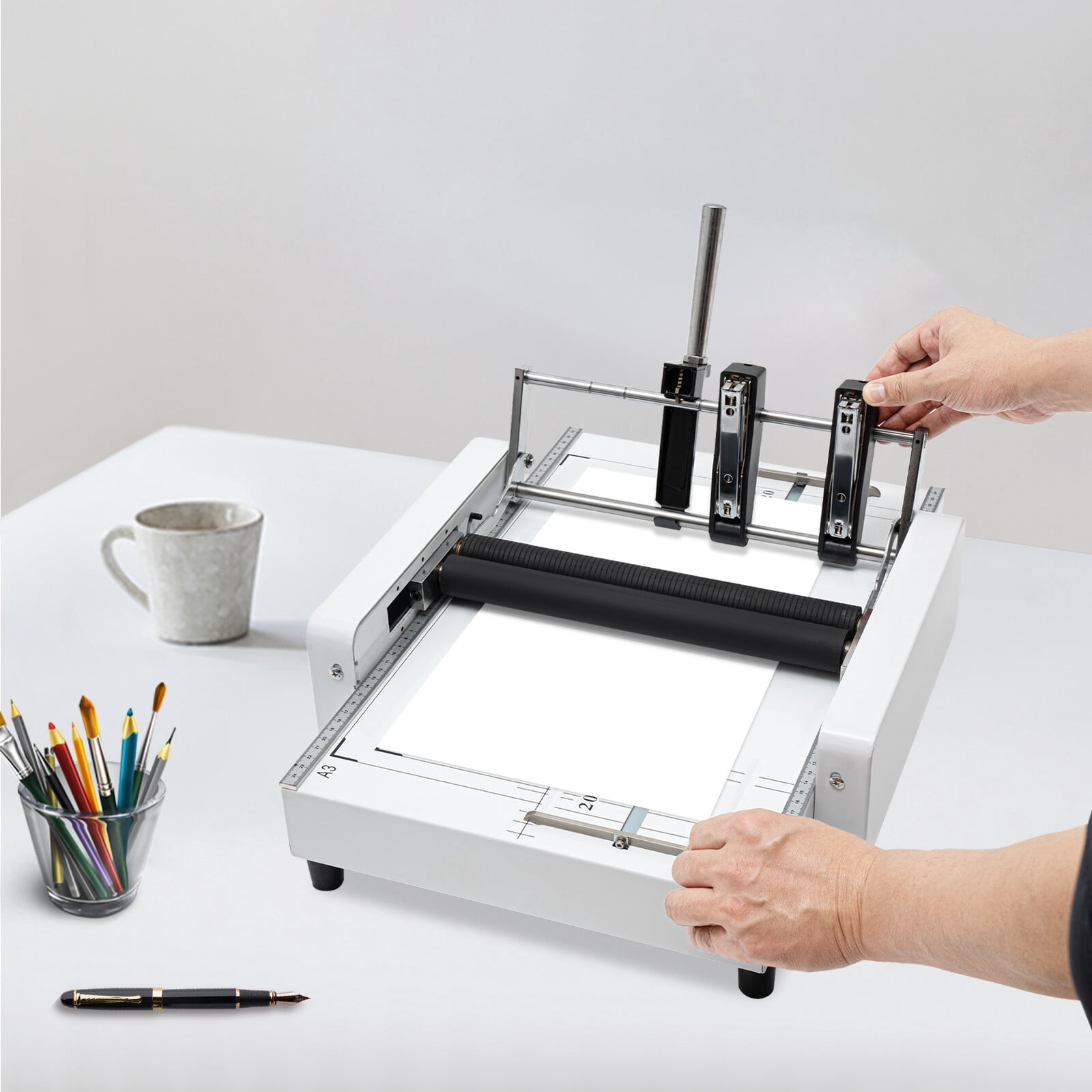 A3 Modern Free Standing Booklet Folding Binding Machine Paper Stapling Making Book Stapler Office Beige