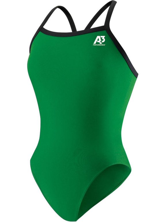 Women's One Piece Swimsuit, Green with Black Trim - 32