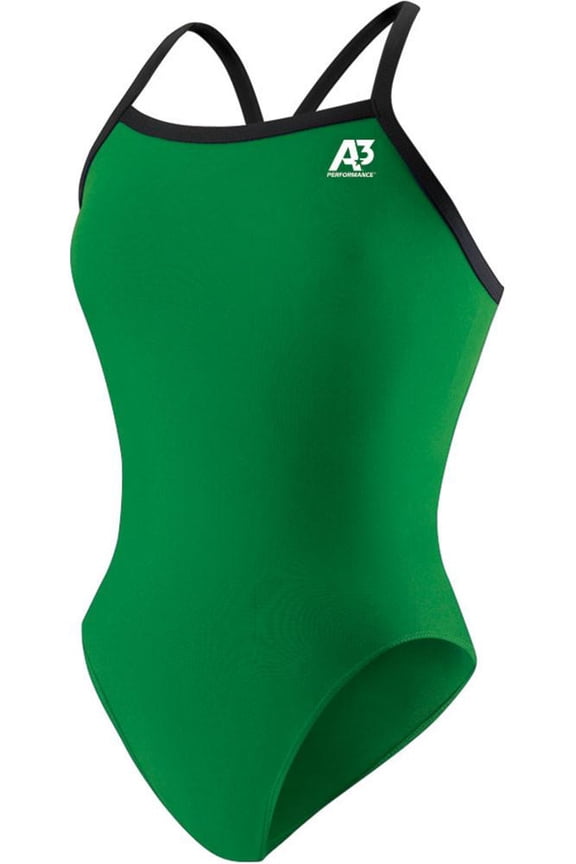 Women's One Piece Swimsuit, Green with Black Trim - 32