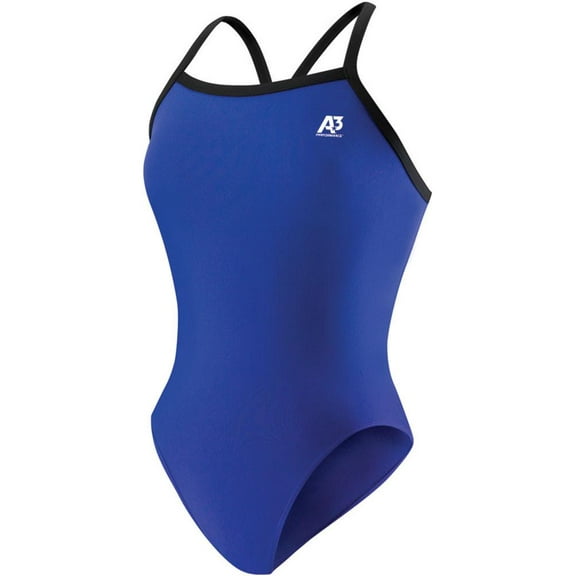 A3 Performance Women's One Piece Swimsuit, Royal with Black Trim - 26