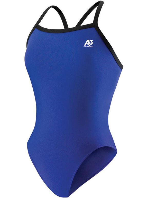 Women's One Piece Swimsuit, Royal with Black Trim - 26