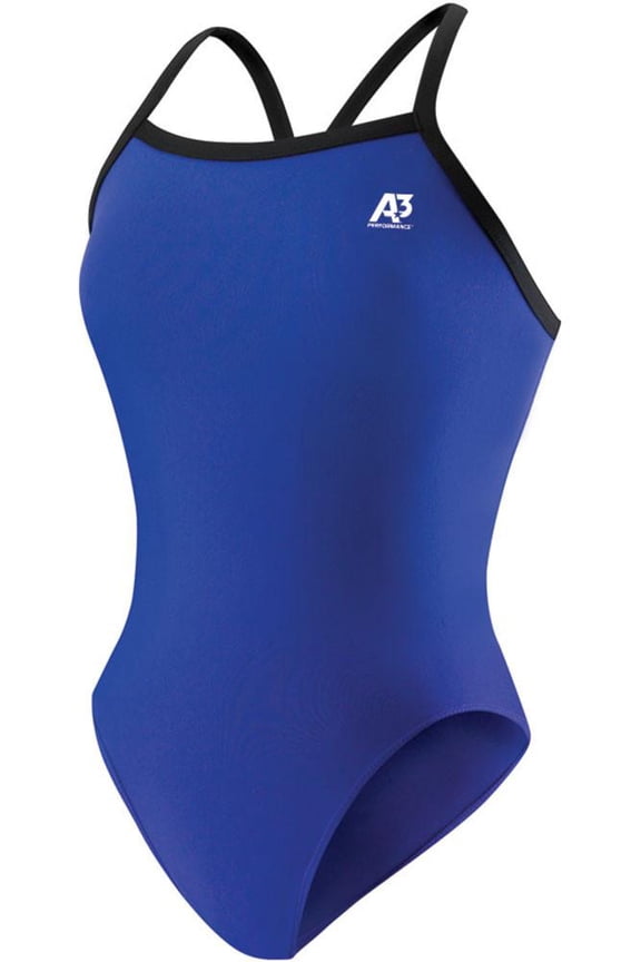 Women's One Piece Swimsuit, Royal with Black Trim - 26