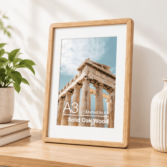 A3 Picture Frame | Solid Oak Wooder With Mat For A4 Tempered Gland ...