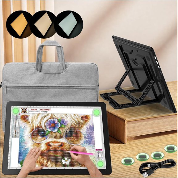A3 Rechargeable Diamond Art Light Board with Padded Case,Side Physical Button,18.2 * 13.4 in Magnetic Light Pad Built-in Foldable Stand,Wireless Light Box for Tracing Drawing Sketching