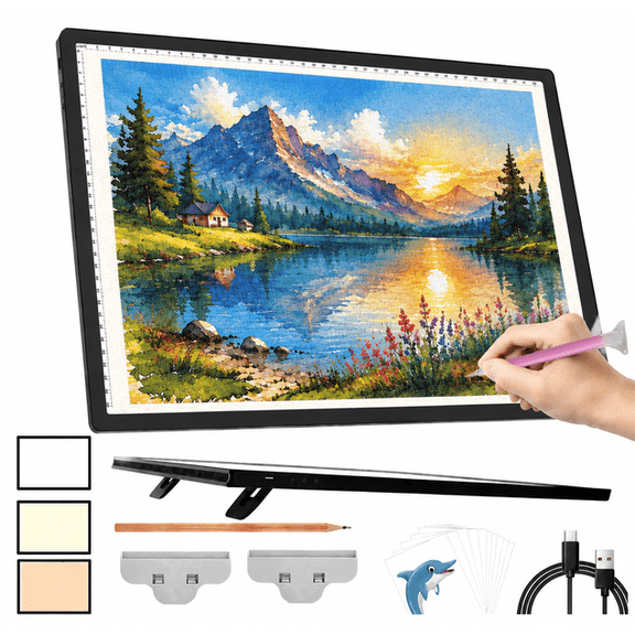 TOHETO A3 Rechargeable Light Box with Stand, 6 Brightness Levels and Stepless Dimming, 3 Color Temperatures, Led Light Pad for Diamond Painting, Drawing, Sketching