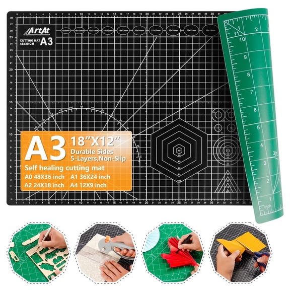 Self Healing Cutting Mat 12" x 18", Double Sided Craft Cutting Mat, Non Slip Rotary Mat for Sewing, Fabric, Quilting, Crafts