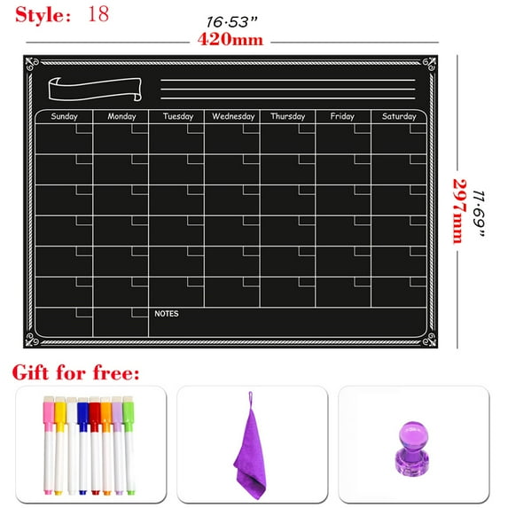 A3 Size Magnetic Monthly Weekly Planner Dry Erase Whiteboard Calendar Table Blackboard Fridge Sticker Message Board Menu