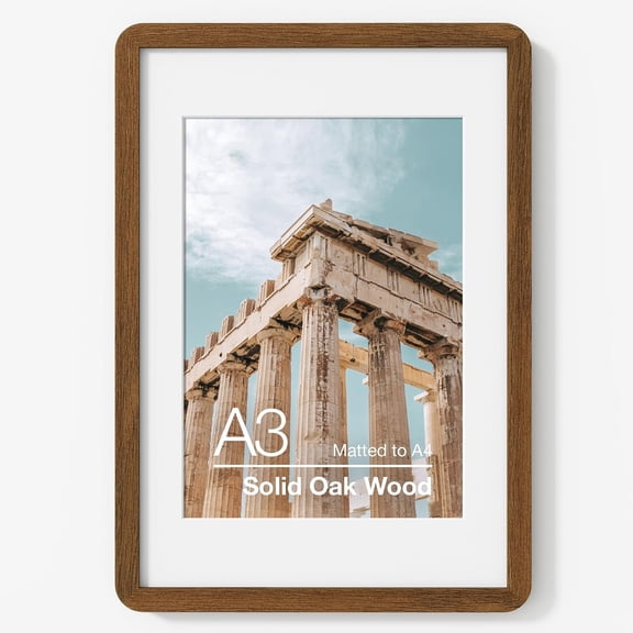 A3 Solid Oak Wood Picture Frame with Mat Tempered Glass and Hanging Hardware (Walnut)