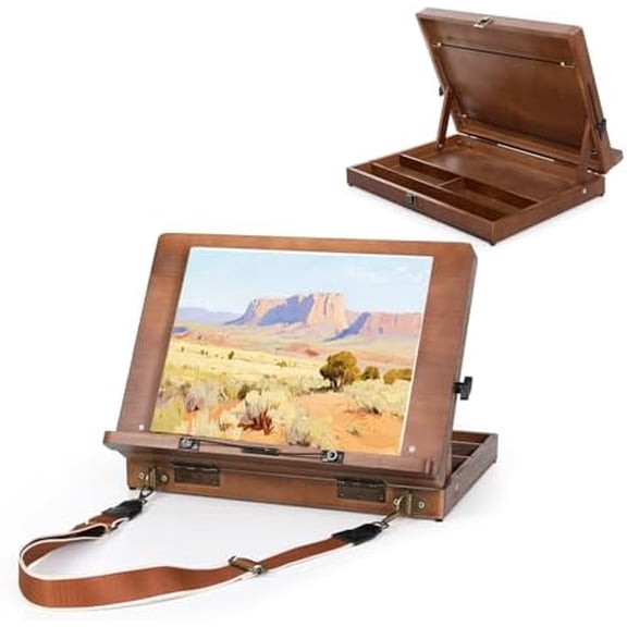 A3 Tabletop Easel for Painting, Adjustable Wooden Art Easel with Page Clips & Carry Strap, Drawing Board for Sketching, Diamond Painting, Ideal for Students & Beginners$$Office