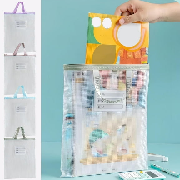 A3 Thick Transparent Document Bag with 180° Opening Portable A4 File Storage Tote for Students and Professionals