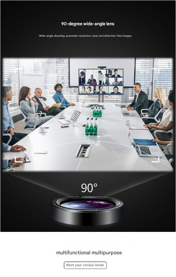 A30PRO 2K Auto Focus Webcam with 90° Wide-Angle Lens & 360° Rotation - All-in-One Conference Camera with Built-in Microphone for PC/Laptop