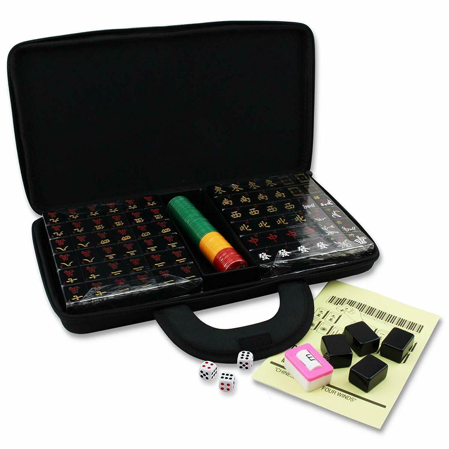 A32EVA-3 Chinese Numbered Large Acrylic Tile Mahjong Travel Set 144 Black majong