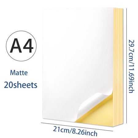 A4 20sheets White/Kraft Printable Sticker Self Adhesive Sticker Label Matte glossy Paper Sheet for Laser Inkjet Printer Copier A4 Matte 20sheets