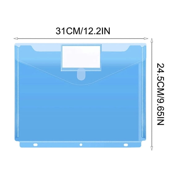 A4 3-Hole Document Pouch, Plastic File Folder with Label Window and Snap Closure, Blue, Office Storage