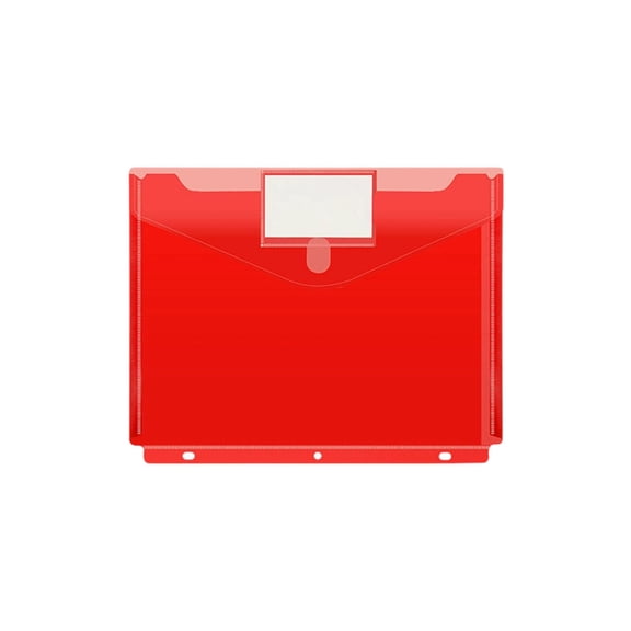A4 3-Hole Punch Document Folder with Label Window - Waterproof Plastic Pouch for Binders, School & Office Organization, Snap Button Closure, Portable for Students & Professionals(Red)