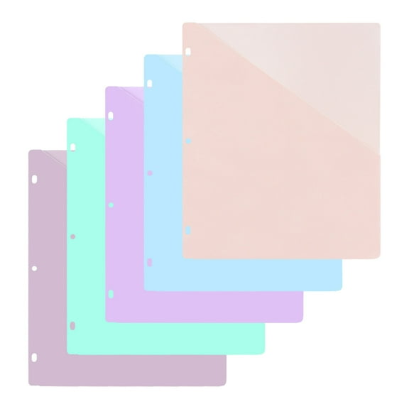 A4 3-Hole Punched Plastic File Pocket, Translucent Loose Leaf Document Insert Page, Ring Binder Compatible, 5 Pack