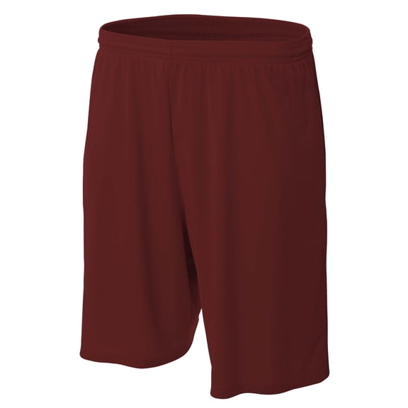 A4 9" Moisture Management Pocketed Short For Men in Maroon | N5338