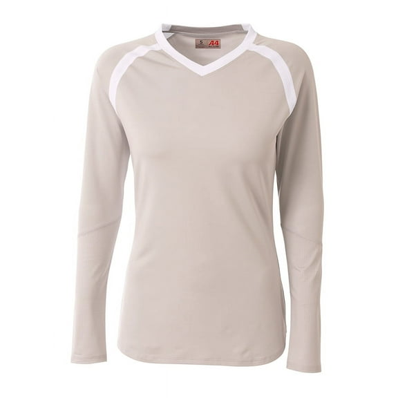 A4 Ace Long Sleeve Volleyball Jersey For Women in Silver/White | NW3020