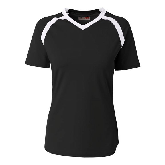 A4 Ace Short Sleeve Volleyball Jersey For Women in Black/White | NW3019