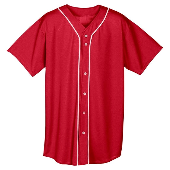 A4 Apparel N4184 Full Button Stretch Mesh Baseball Top - Scarlet - Medium