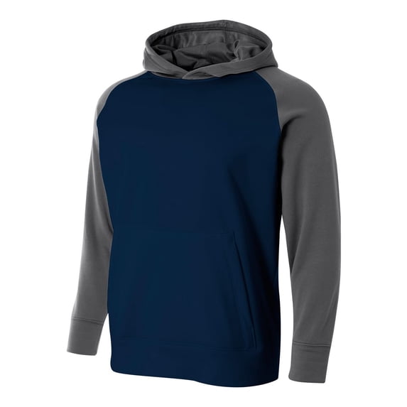 A4 Apparel NB4234 Big Boys Color Block Tech Fleece Hoodie - Navy/ Graphite - Medium
