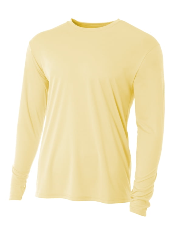 A4 Mens Cooling Performance Long Sleeve T-Shirt, XL, Light Yellow