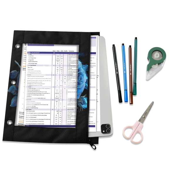 A4 Binder Pouches Water-Resistant Grid Mulit-Colored Document Organizer Rose Flame