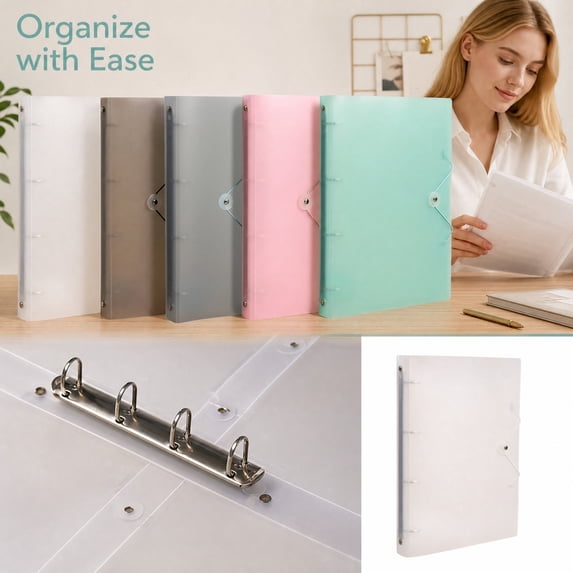 A4 Binder Soft PVC Budget Binders 4-Ring Refillable Planner Binder Cover with Snap Button Closure Round Ring Loose Leaf Folder for Traveler Planner Diary Pages