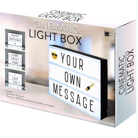 A4 Cinematic Light Box Sign - 105 Letters and Colour Emojis - USB or Battery Operated - USB Cable Included - Vintage Cinema LED Sign