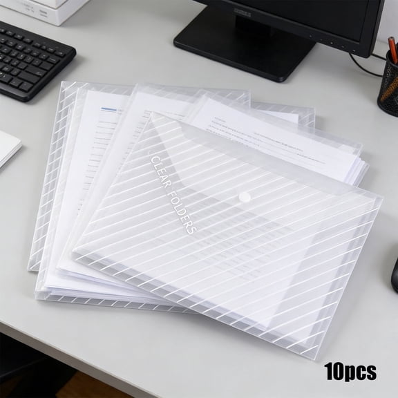 A4 Clear File Folders Plastic Document Pouches 10-Pack Snap Button Closure, Multicolor, Transparent Heavy-Duty 32.5x23cm Office Storage Organizer, Exam Paper Holder, ID Card Sleeve
