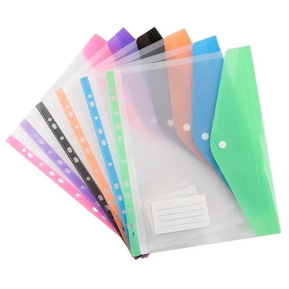 A4 Clear Loose Leaf File Pouch with Colorful Tabs, 11-Hole Binder Folder for Document Organization, Transplastic Storage Bag for Office, Campus, and Home Paperwork, 6Pcs