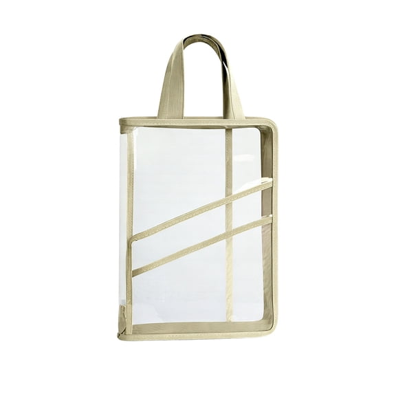 A4 Clear PVC H held Document Bag, Multi Pocket Subject Folder, L-Shaped Opening Large Capacity Foldable File Pouch for Office, Business & Travel,Brown