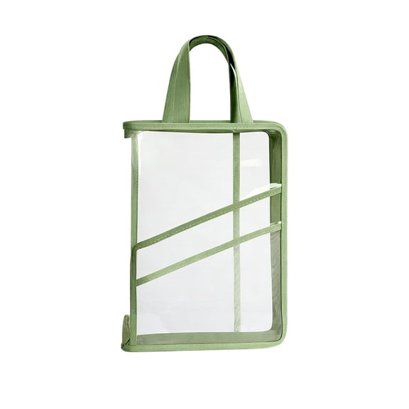A4 Clear PVC H held Document Bag, Multi Pocket Subject Folder, L-Shaped Opening Large Capacity Foldable File Pouch for Office, Business & Travel,Green