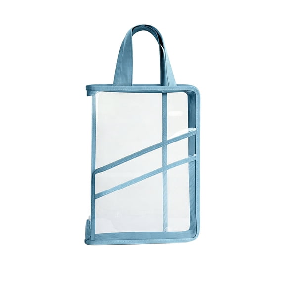 A4 Clear PVC H held Document Bag, Multi Pocket Subject Folder, L-Shaped Opening Large Capacity Foldable File Pouch for Office, Business & Travel,Blue