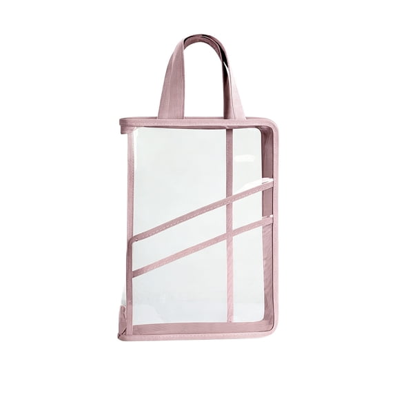 A4 Clear PVC H held Document Bag, Multi Pocket Subject Folder, L-Shaped Opening Large Capacity Foldable File Pouch for Office, Business & Travel,Pink