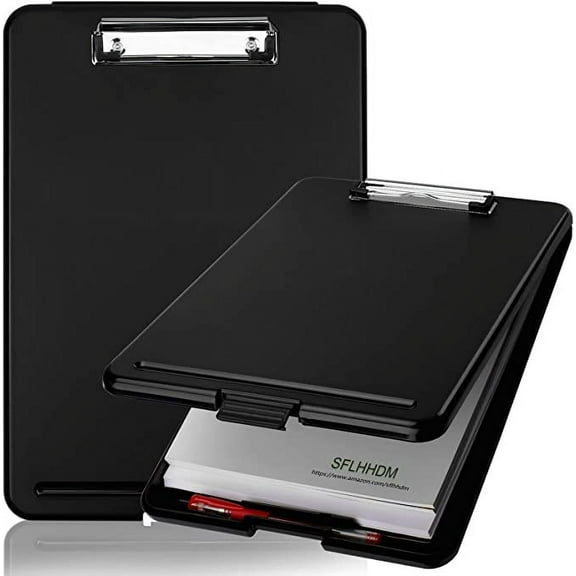 A4 Clipboards, Folder Clipboard with Storage, Folio Plastic Clipboard with Low Profile Clip, File Binder Clipboard Case, Waterproof Nursing Clipboards Foldable Document Case for Office Work -Black
